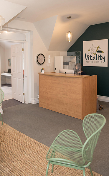A picture of the reception area of the Vitality Pelvic Physio clinic